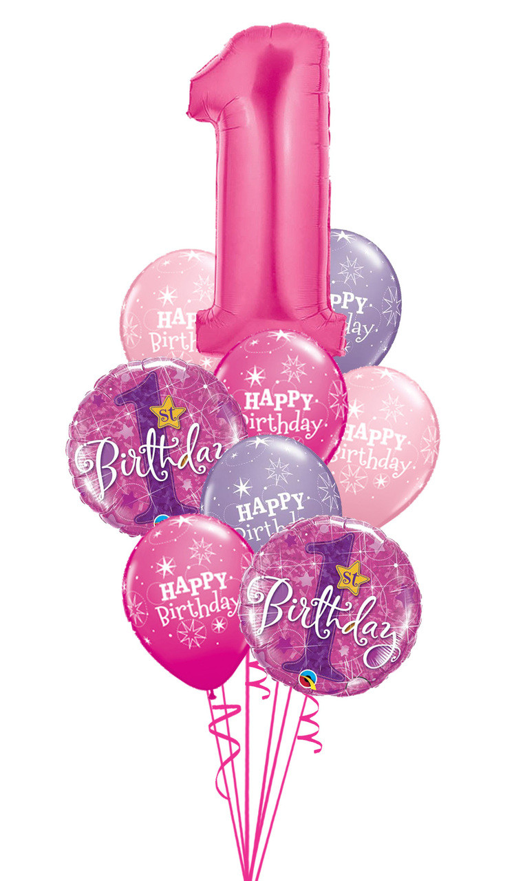 1st Birthday Girl Pink Stars Bouquet - M & M Balloon Co. of Seattle